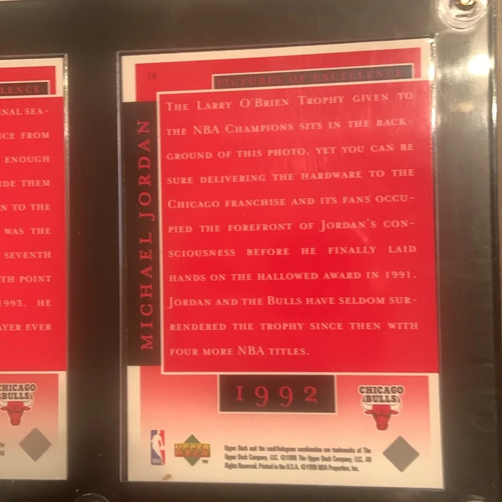 Michael Jordan 🏀 Timeline Card Display-Black & Gold Frame / Red Cards 1987-1994